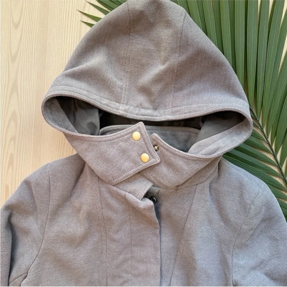 MERONA Gray Hooded Coat with High Snap Collar – Size M